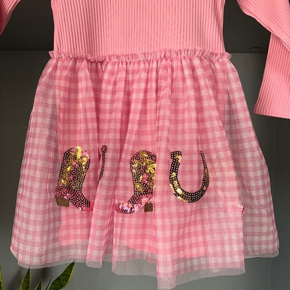 NWT Mud Pie Sequin Western Tutu Dress Cowgirl Birthday Party Plaid Pink 2T-3T - Picture 3 of 10